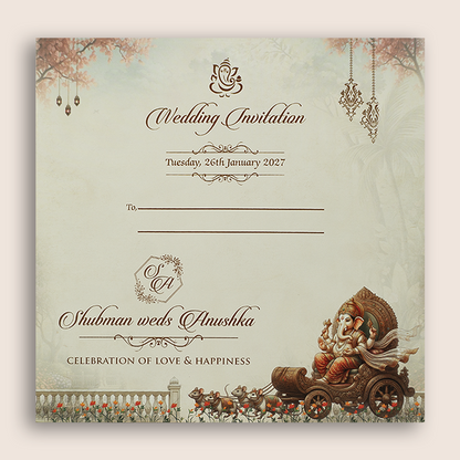 Grey Lord Ganesha Padded Wedding Invitation - KRB10540