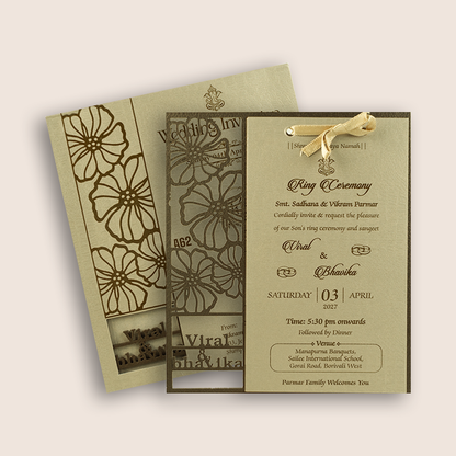 Brown Floral MDF Laser Cut Wedding Card - KMARA620