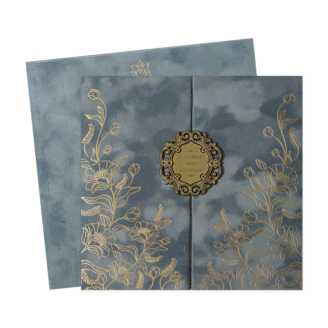 Grey Floral Padded Wedding Card-KMMWD1159