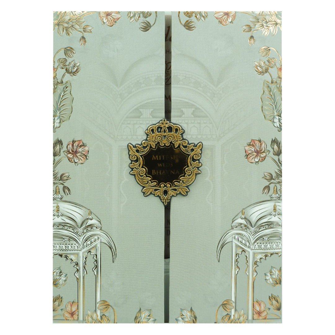 Grey Gold Floral Padded Wedding Card-KJTS1823