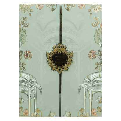 Grey Gold Floral Padded Wedding Card-KJTS1823