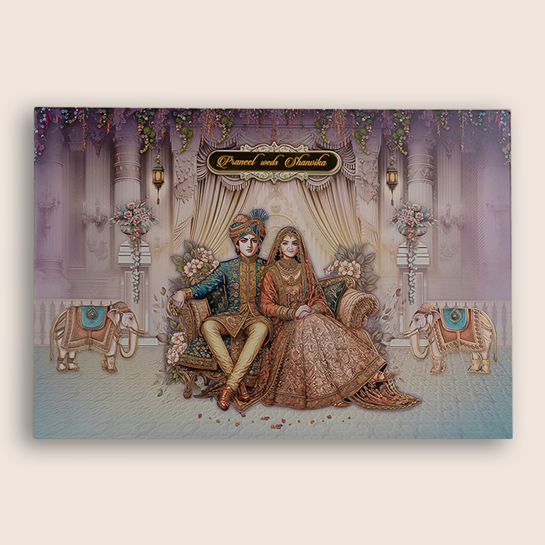 Lavender Padded Bride Groom Wedding Card - KAA05970