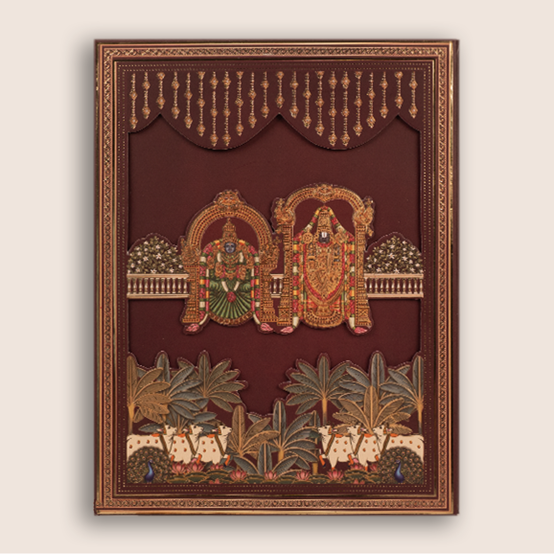 Maroon Lord Balaji Padmavathi Padded Wedding Card - KJTS3700