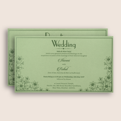 Pista Green Embossed Floral Wedding Card - KPR07580