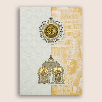 White Pastal Yellow Lord Venkateshwara Wedding Card - KNA2405Y