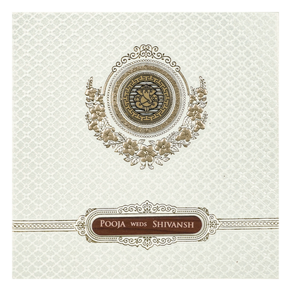 White Ganesha Floral Wedding Card-KRE27700