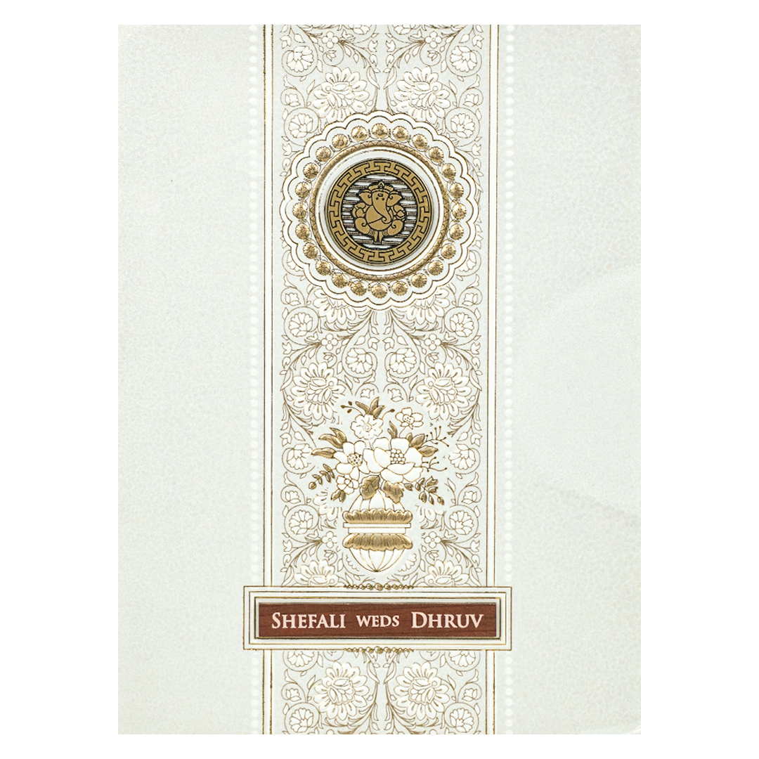White Ganesha Floral Wedding card-KRE28480
