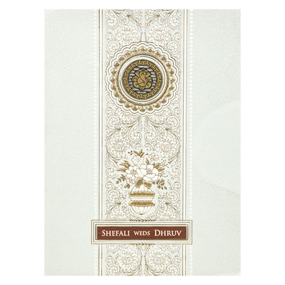 White Ganesha Floral Wedding card-KRE28480