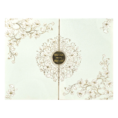 White Floral Embossed Wedding Card-KRE28590