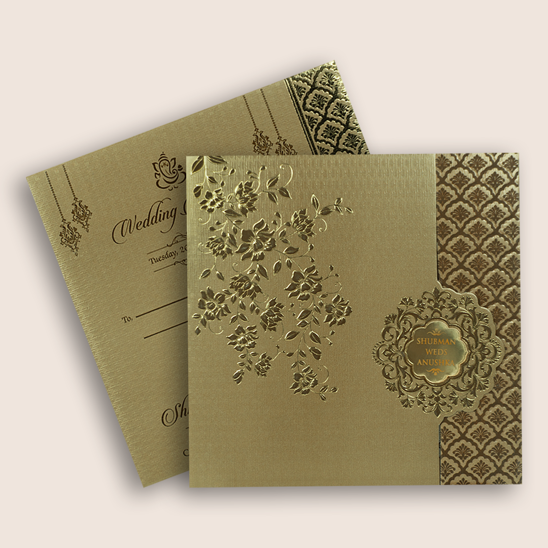 Gold Embossed Floral Wedding Card - KRB10111