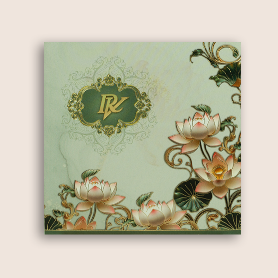 Pastel Green Lotus Floral Marriage Card - KPR07160
