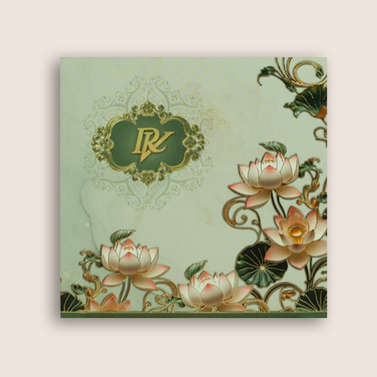 Pastel Green Lotus Floral Marriage Card - KPR07160
