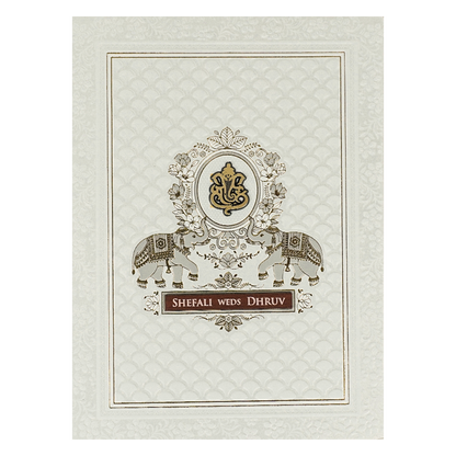 White Embossed Royal Elephant Wedding Card-KRE28420