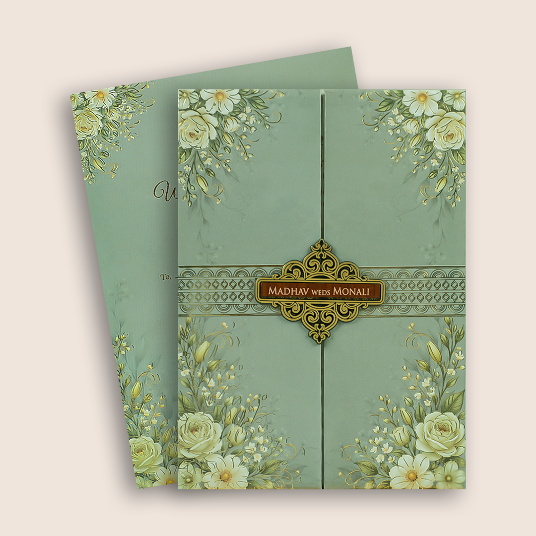 Grey Floral Door Style Padded Wedding Card - KJTS3695