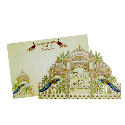 Yellow Palace Peacock Laser Cut Wedding Card - KFR15060