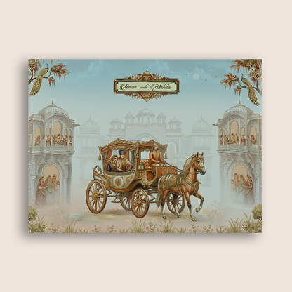 Grey Horse Chariot Luxury Invitation Box - KAA06010