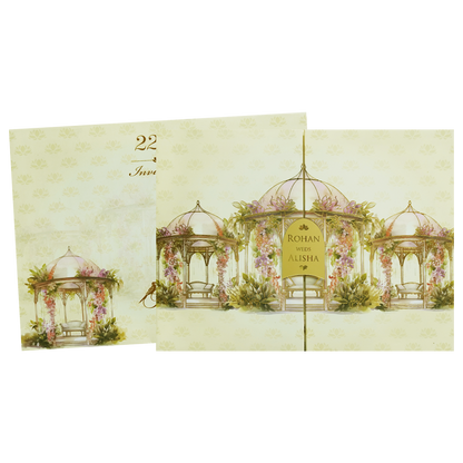 Yellow Pink Dome Gazebo Floral  Padded Wedding Card - KFR16320