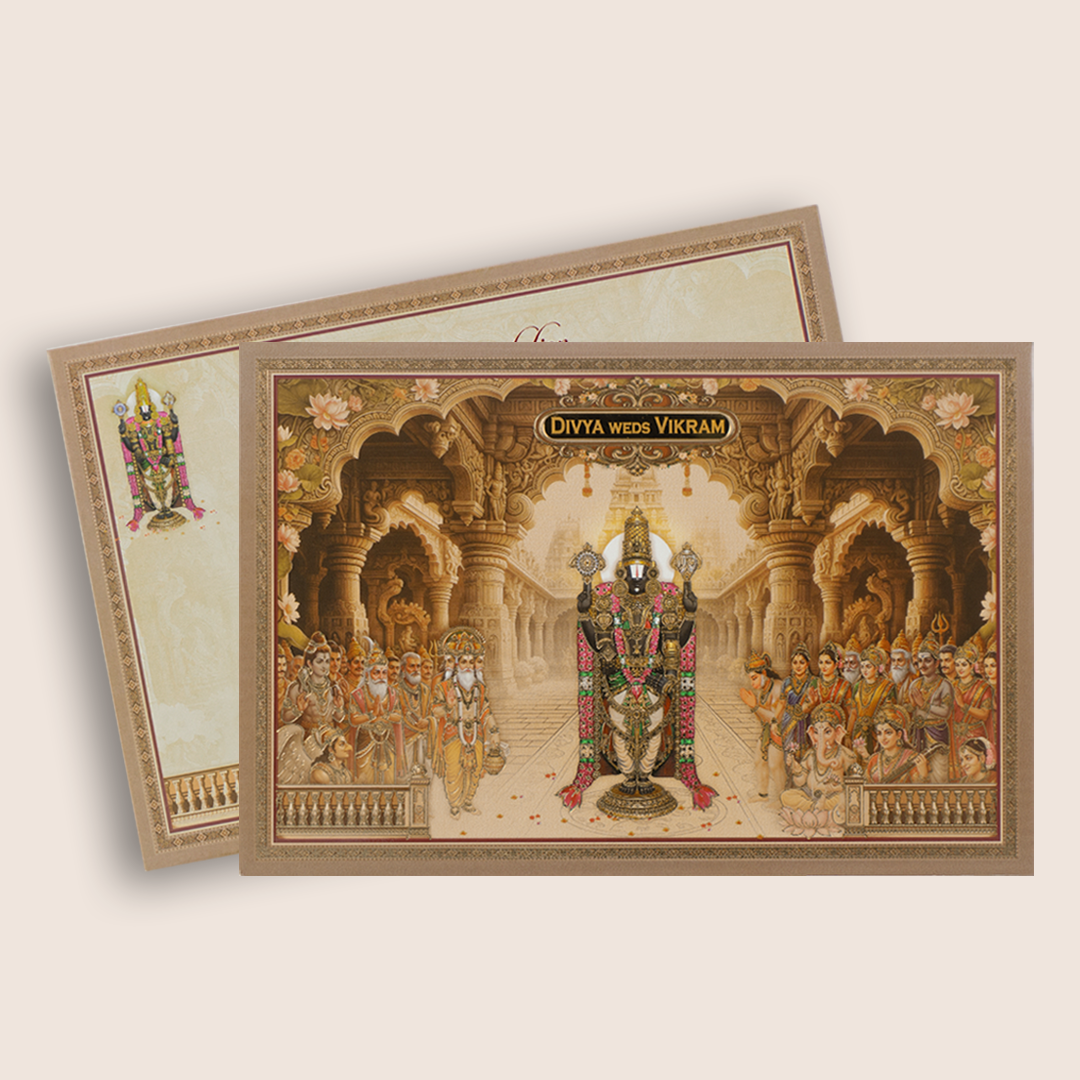 Brown Royal Lord Balaji Padded Wedding Card - KNAK4707