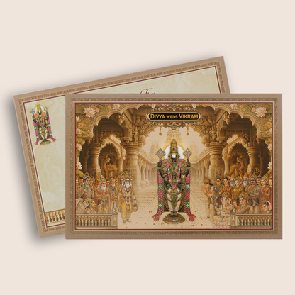 Brown Royal Lord Balaji Padded Wedding Card - KNAK4707