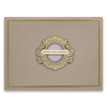 Beige Padded Peacock Premium Wedding Card - KRC31590