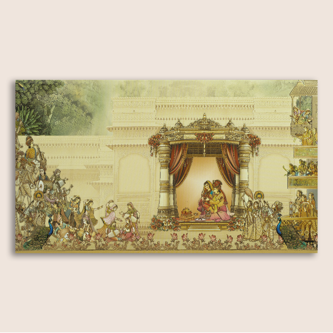 Beige Floral Royal Bride Groom Padded Invitation Card - KPR024690