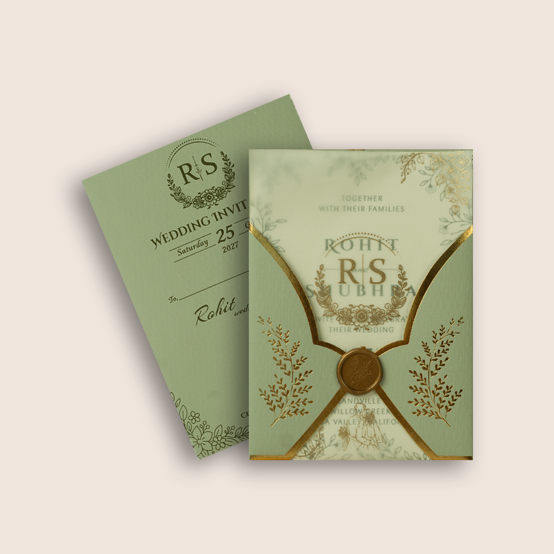 Pastel Green Laser Cut Floral Invitation Card - KJP25140
