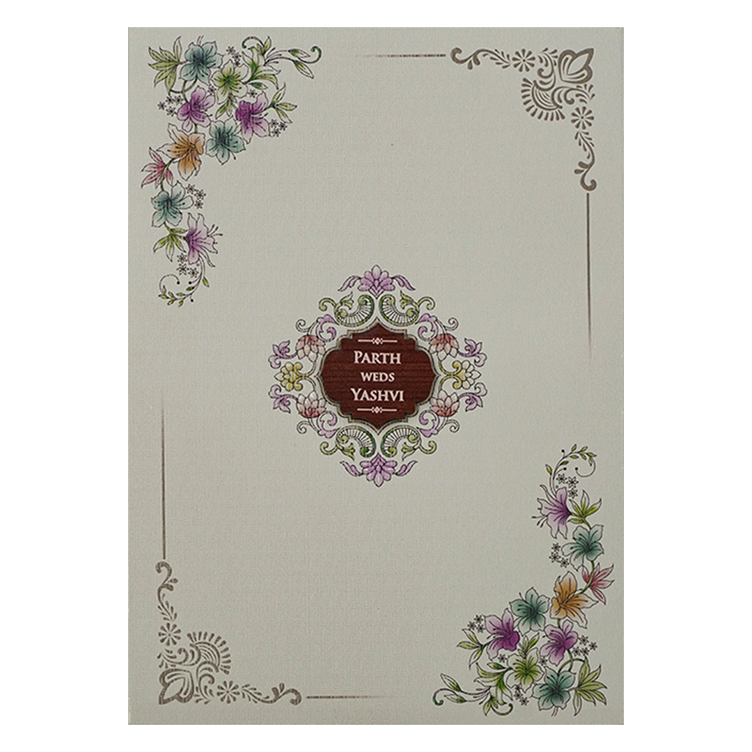 Grey Padded Floral Wedding Card-KRC31260