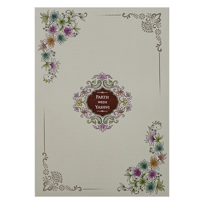 Grey Padded Floral Wedding Card-KRC31260