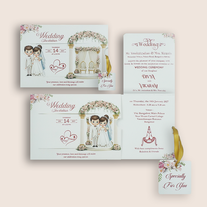 White Slide Modern Bride Groom Wedding Card - KNKSP760