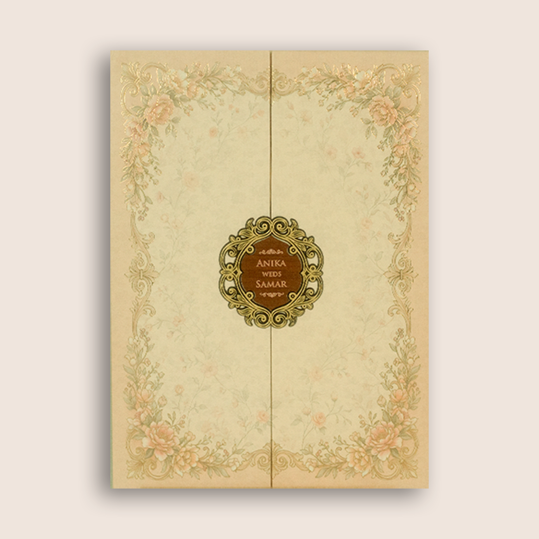 Beige Floral Padded Door Style Invitation Card - KSH18530