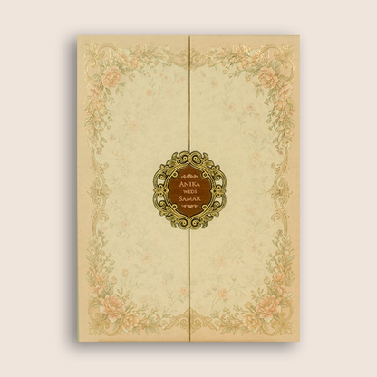 Beige Floral Padded Door Style Invitation Card - KSH18530