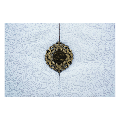 White Floral Embossed Padded Wedding Card-KJTS1850