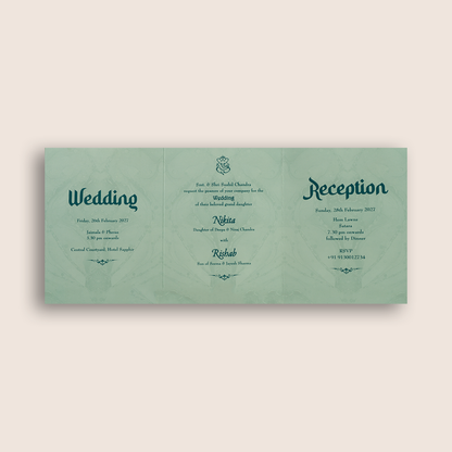 Pastel Green Floral  Laser Cut Bag Style Marriage Card - KPR07200