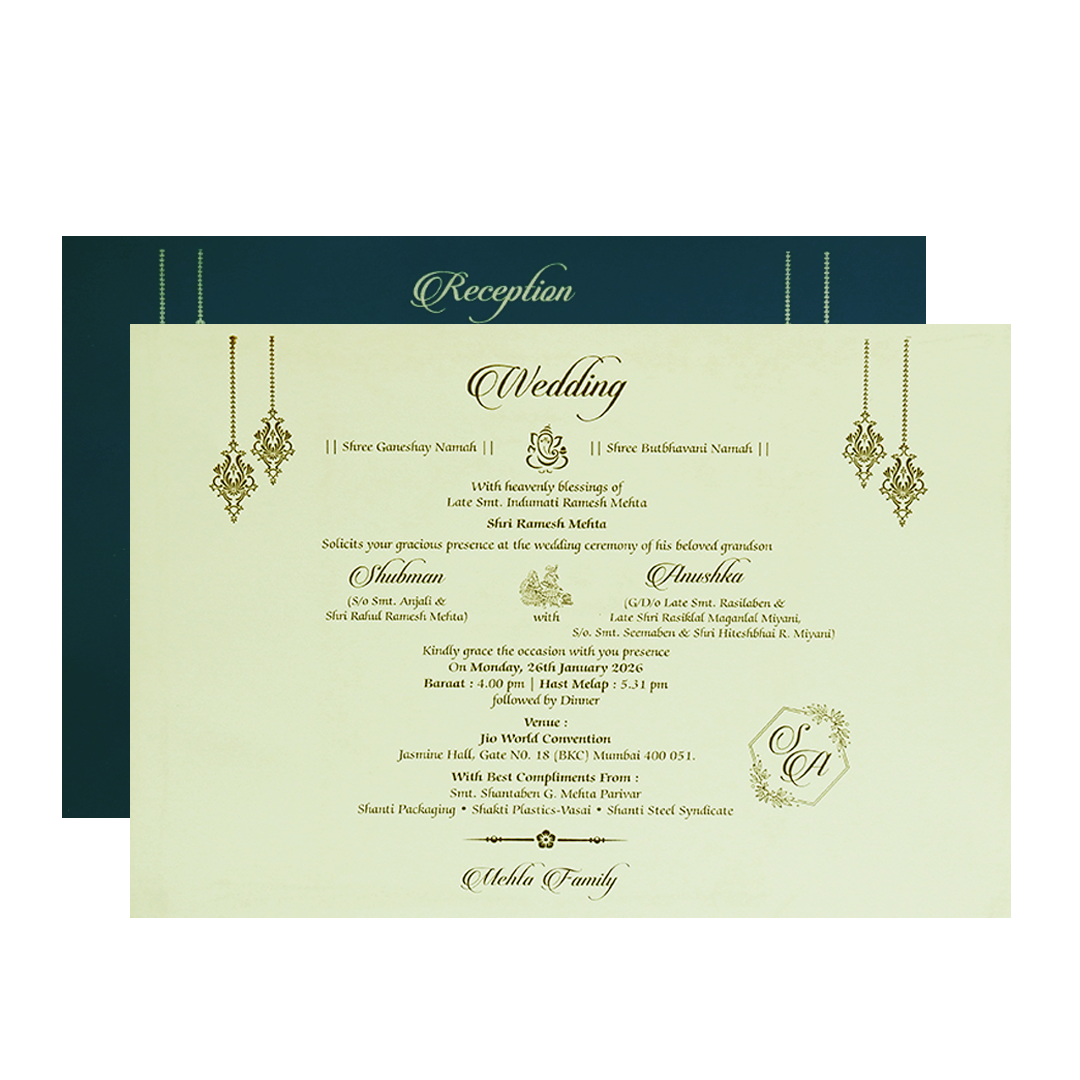 Blue Padded Embossed Floral Cutout Wedding Invitation Card-KRB09802