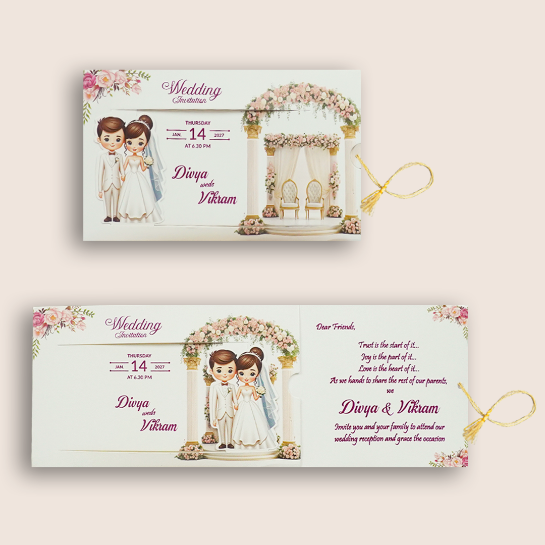 White Slide Floral Bride Groom Wedding Card - KNKSP761