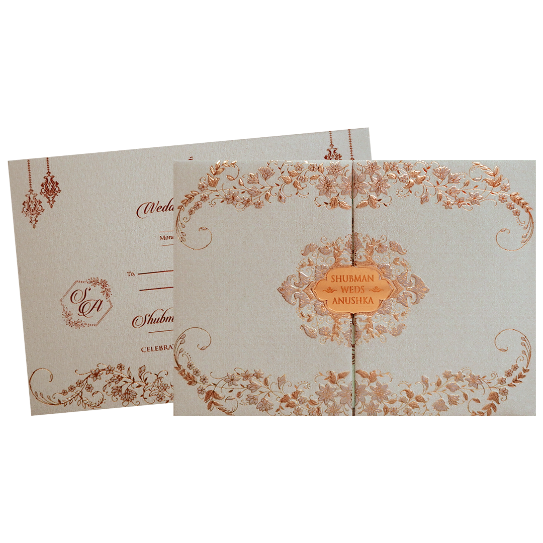Royal Cream Embossed Gold Foil Wedding Invitation Card - KRB09750