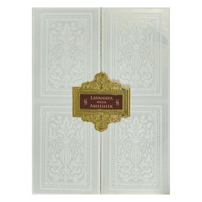 White Padded Embossed Padded Wedding Card-KRE25490