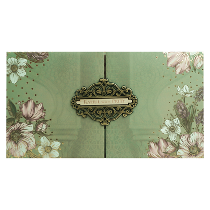 Green Floral Padded Wedding Card-KJTS1712