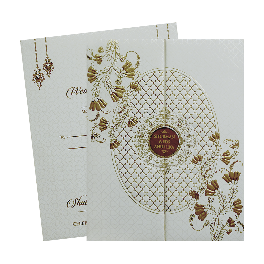 White Gold Doorstyle Padded Wedding Card-KRB09690