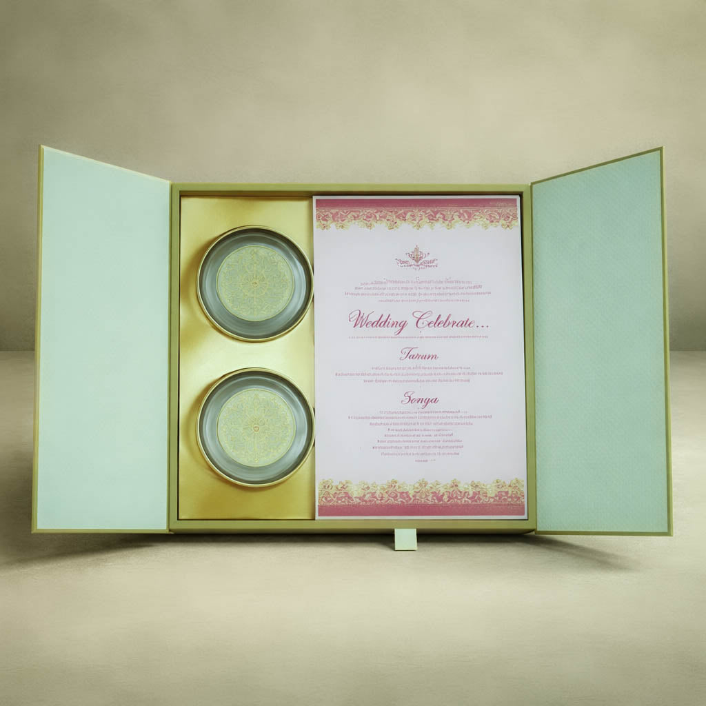 Green Emblem Wedding Invitation Box-KMMEX8390