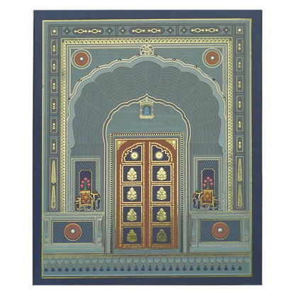 Blue Royal Arched Door Padded Wedding Card-KBM05130