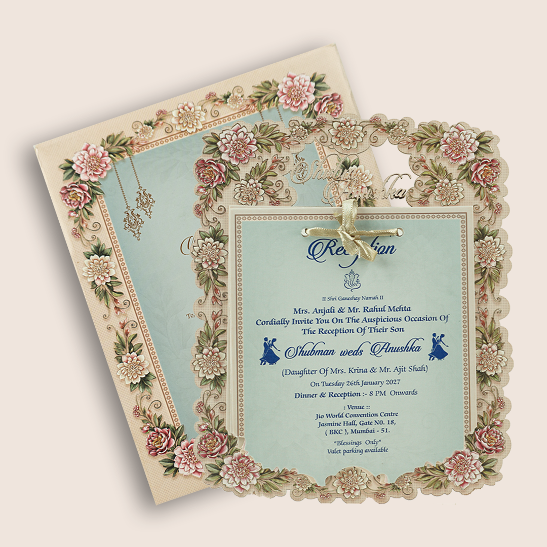 Pastel Pink Floral MDF Laser Cut Wedding Invitation - KRB10060