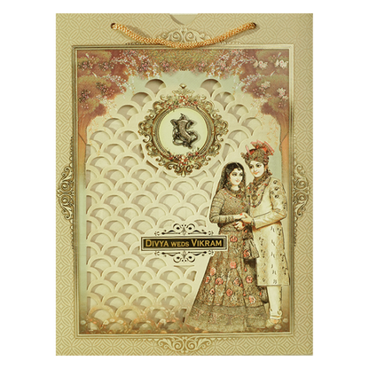 Gold Laser-Cut Floral Bride and Groom Wedding Card - KNAS3104
