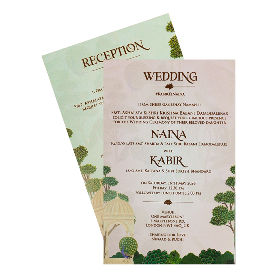 White Peacock Gazebo Wedding Card-KSH71030