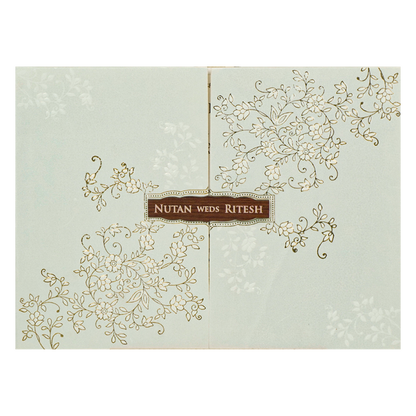 White Gold Floral Door Style Wedding Card - KRE25880
