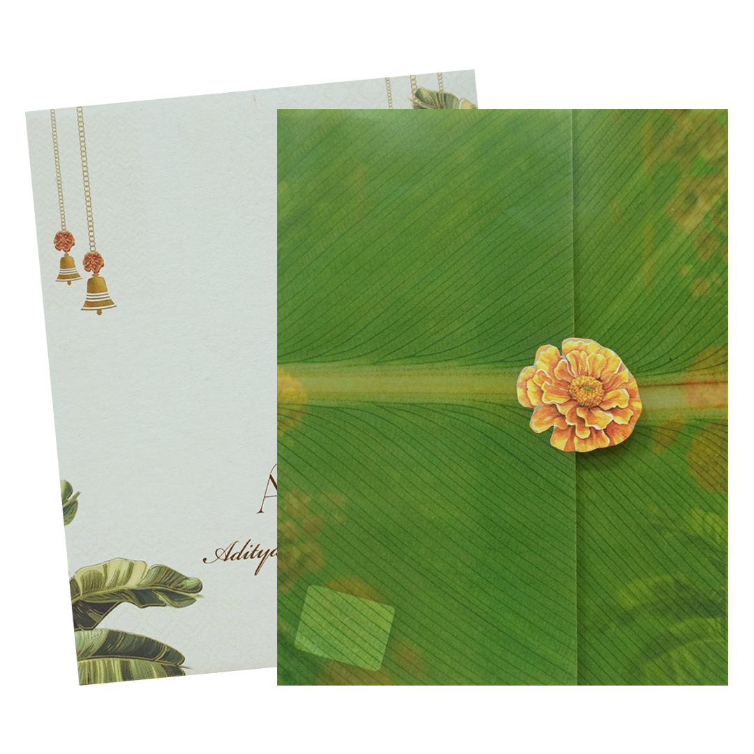 Green Marigold Floral Wedding Card - KBM05100