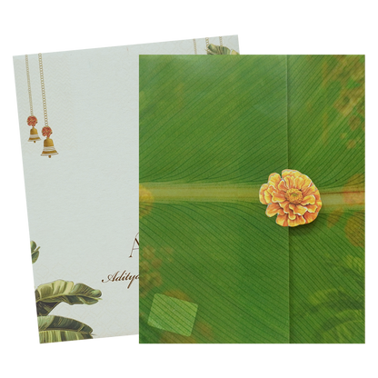 Green Marigold Floral Wedding Card - KBM05100