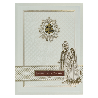 White Embossed Ganesha Wedding card-KRE28400
