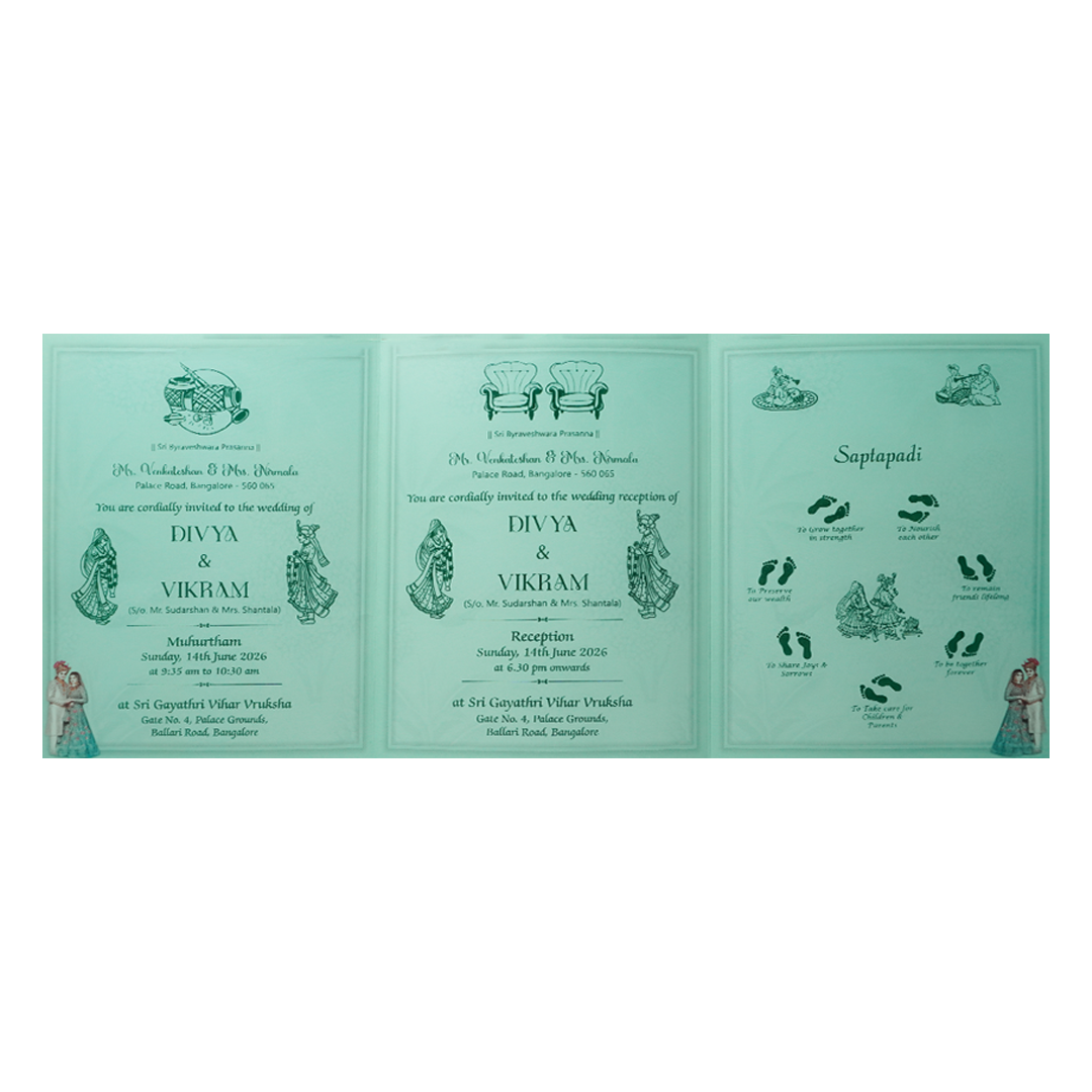 Regal Green Ganesha Wedding Card-KNAV1802