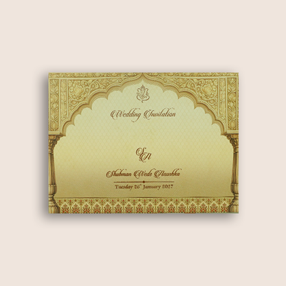 Cream Embossed Royal Baraat Padded Door Style Wedding Card - KRB8220
